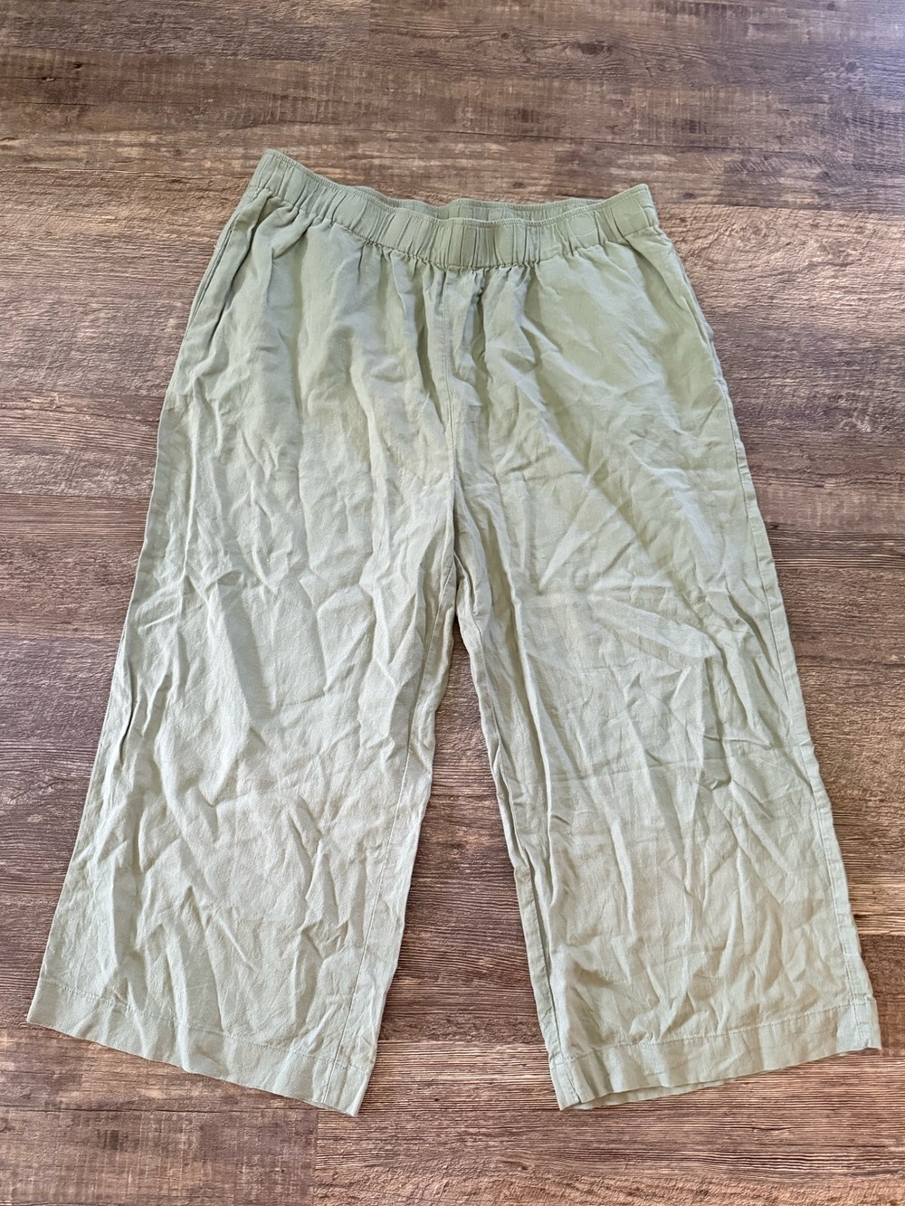 Mango Linen Blend Wide Leg Cropped Pants Sage Green Size XL